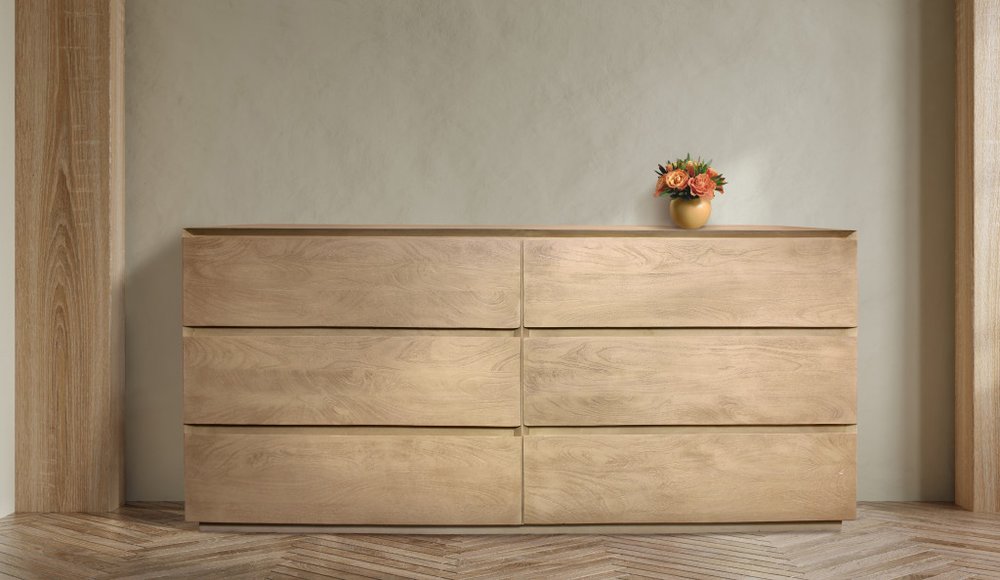 72" Natural Solid Wood Six Drawer Double Dresser