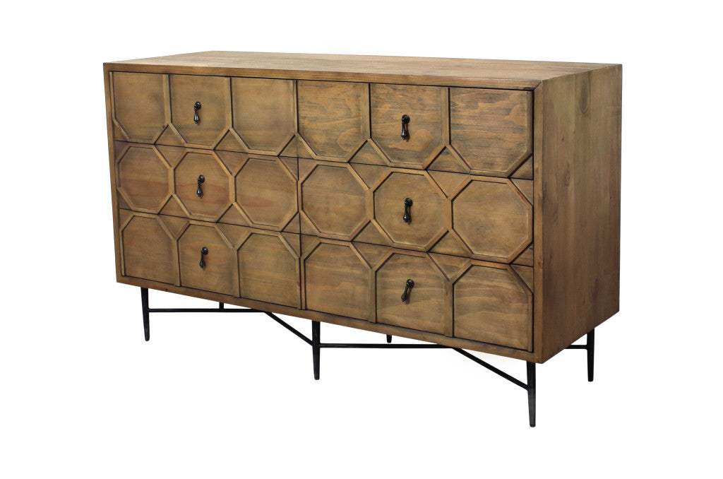 60" Natural Solid Wood Six Drawer Double Dresser