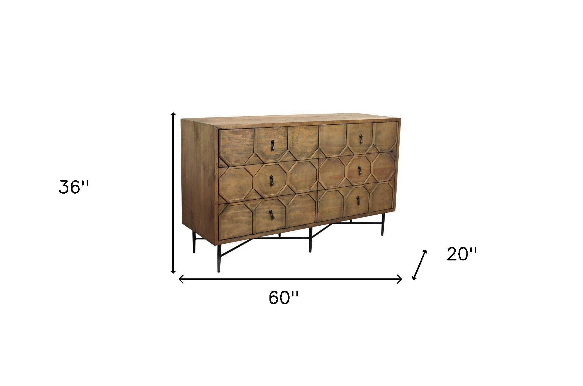 60" Natural Solid Wood Six Drawer Double Dresser