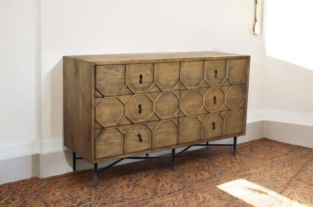 60" Natural Solid Wood Six Drawer Double Dresser