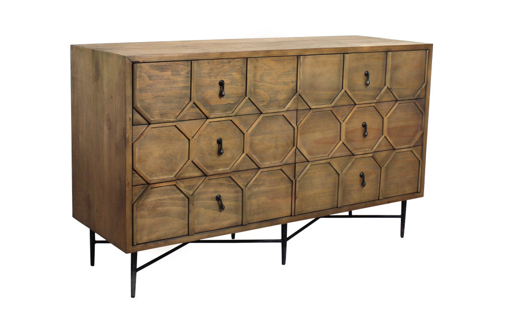 60" Natural Solid Wood Six Drawer Double Dresser