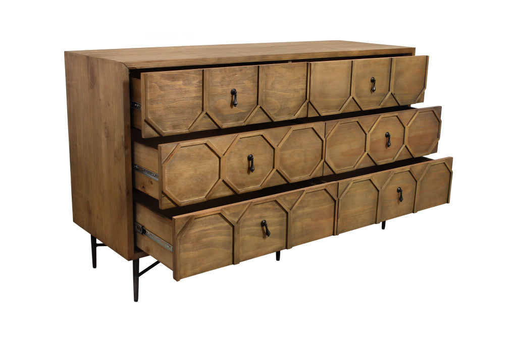 60" Natural Solid Wood Six Drawer Double Dresser