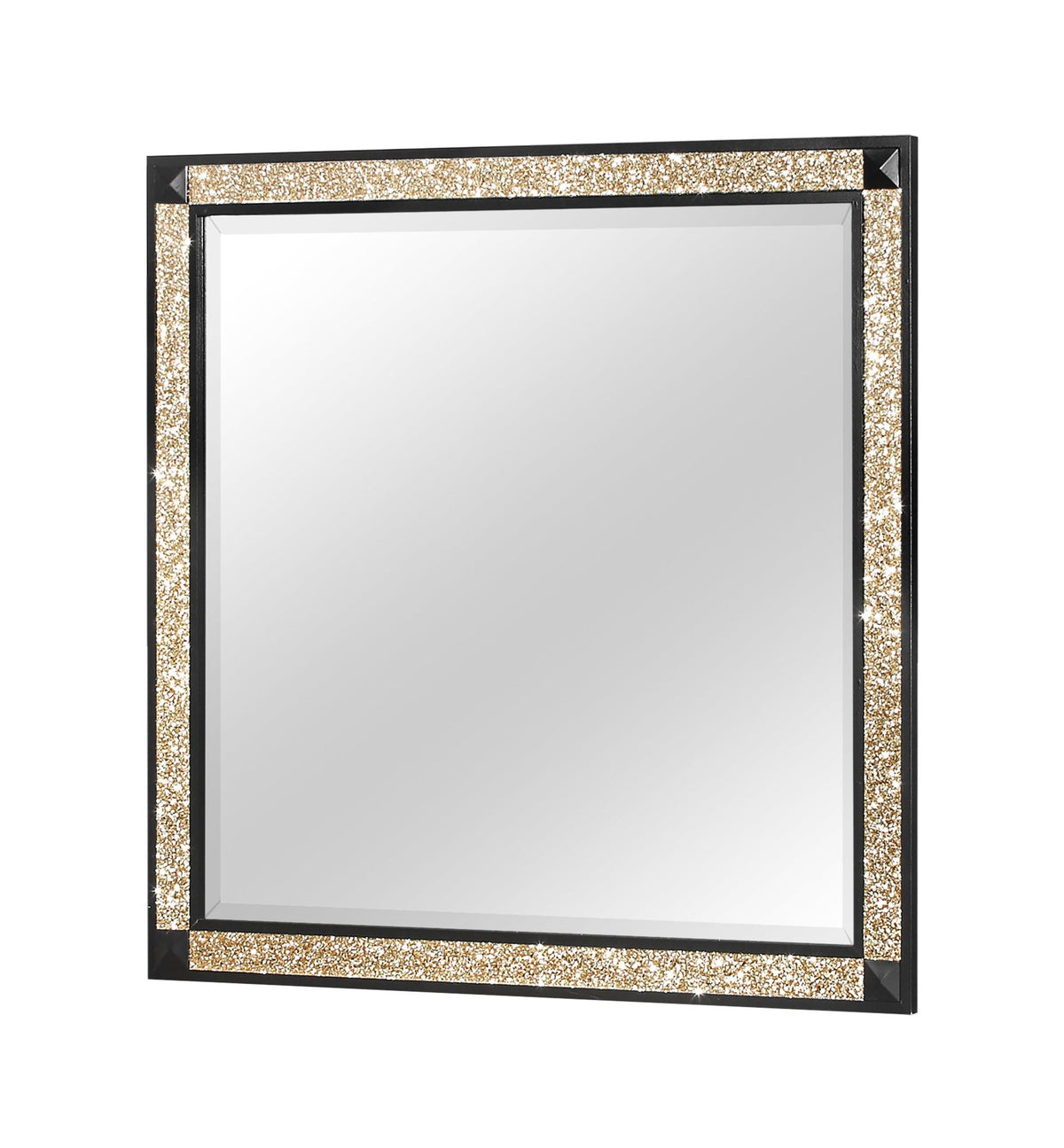 36" Black And Gold Faux Crystal And Wood Dresser Mount Framed Mirror