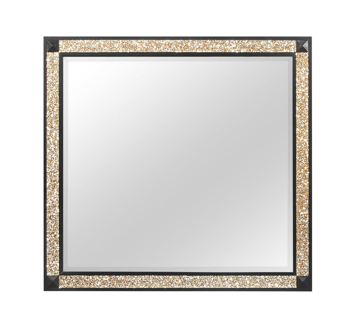 36" Black And Gold Faux Crystal And Wood Dresser Mount Framed Mirror