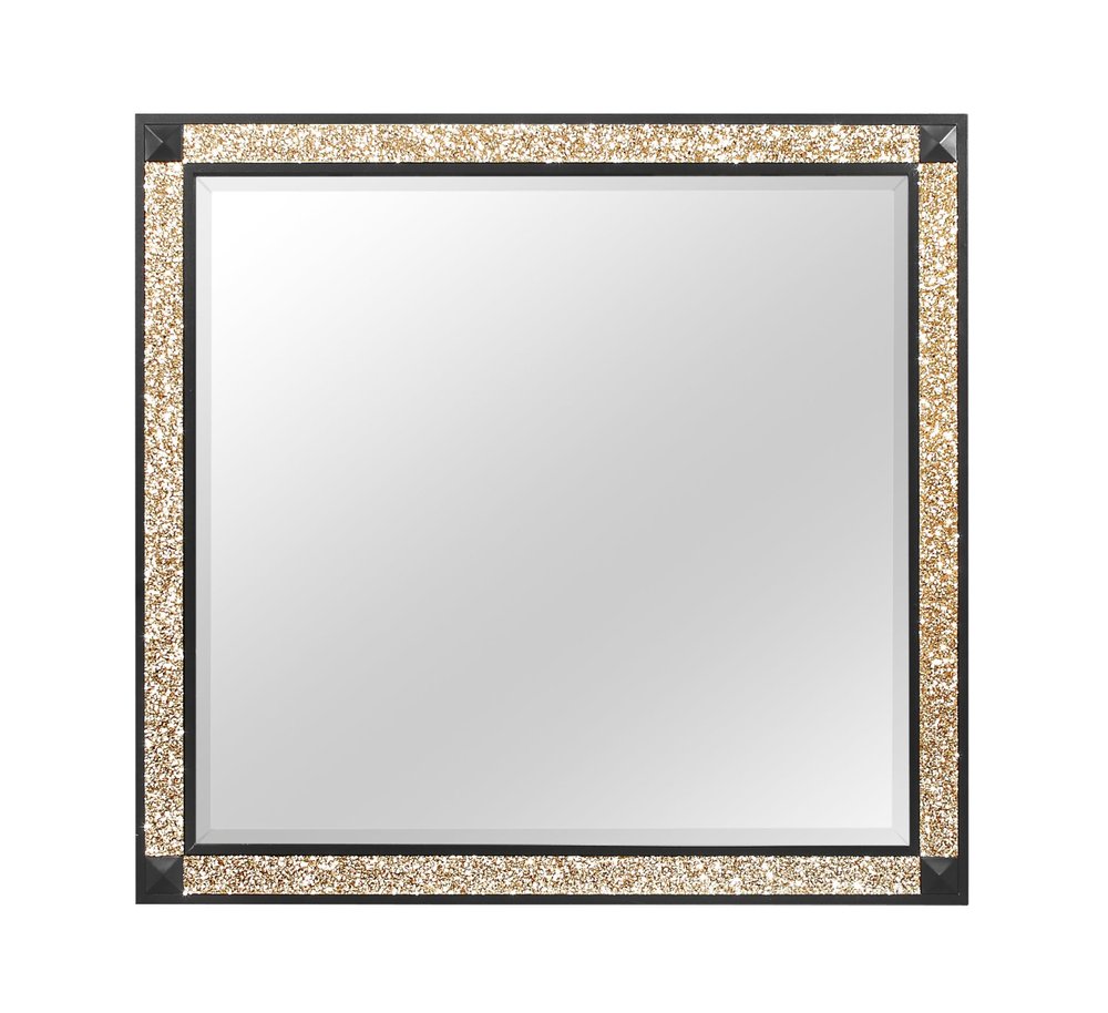 36" Black And Gold Faux Crystal And Wood Dresser Mount Framed Mirror