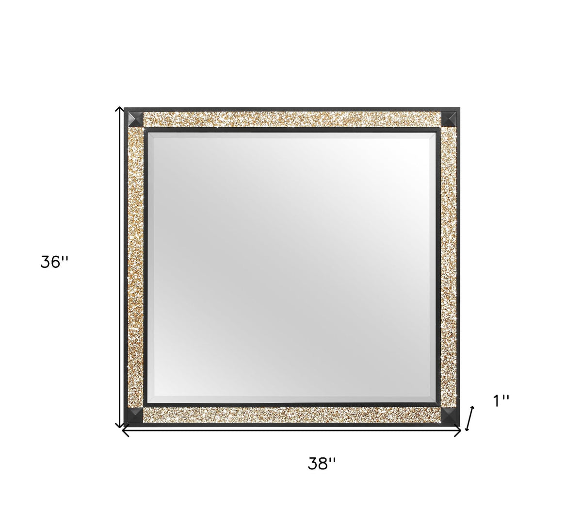 36" Black And Gold Faux Crystal And Wood Dresser Mount Framed Mirror
