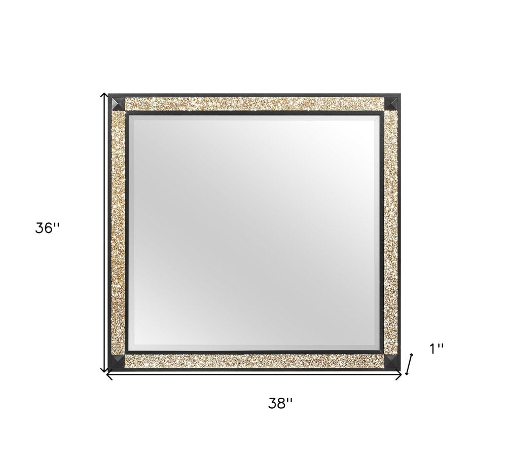 36" Black And Gold Faux Crystal And Wood Dresser Mount Framed Mirror