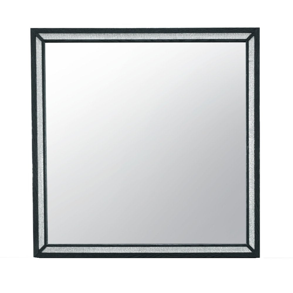 37" Black Faux Crystal And Wood Dresser Mount Framed Mirror