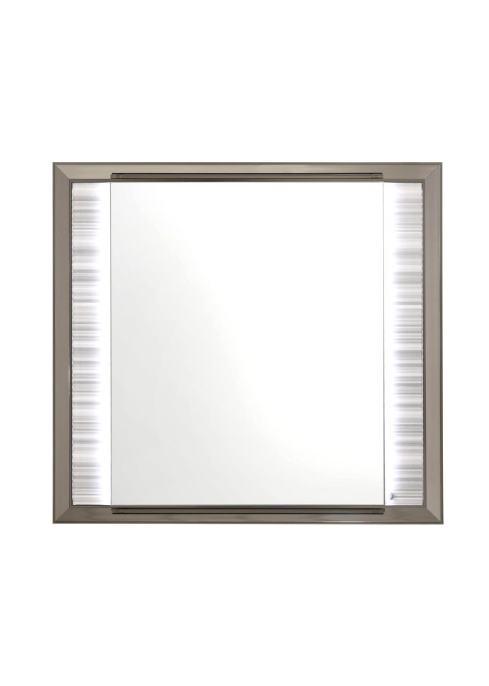 38" White And Silver Wood Lighted Dresser Mount Framed Mirror