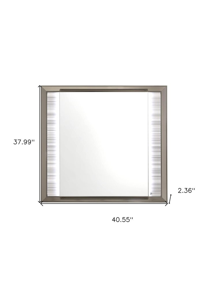 38" White And Silver Wood Lighted Dresser Mount Framed Mirror