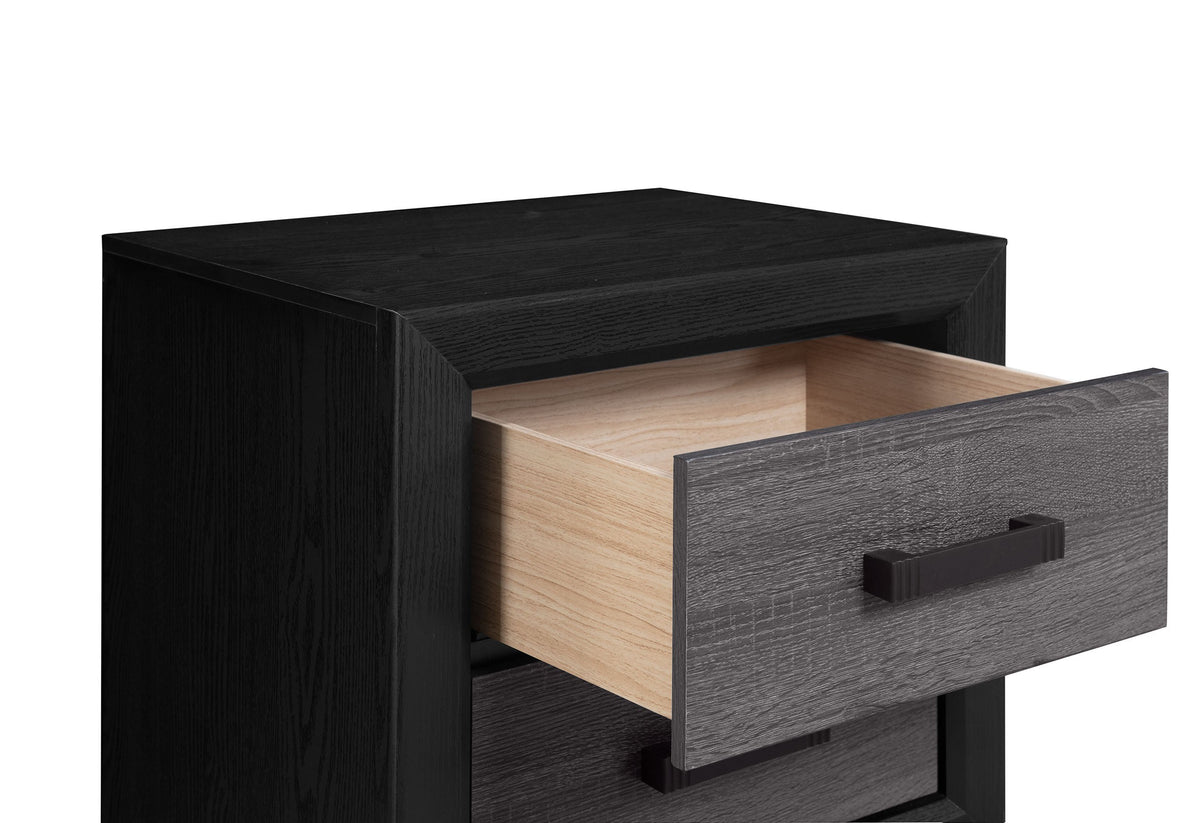 22" Black And Gray Wood Two Drawer Nightstand