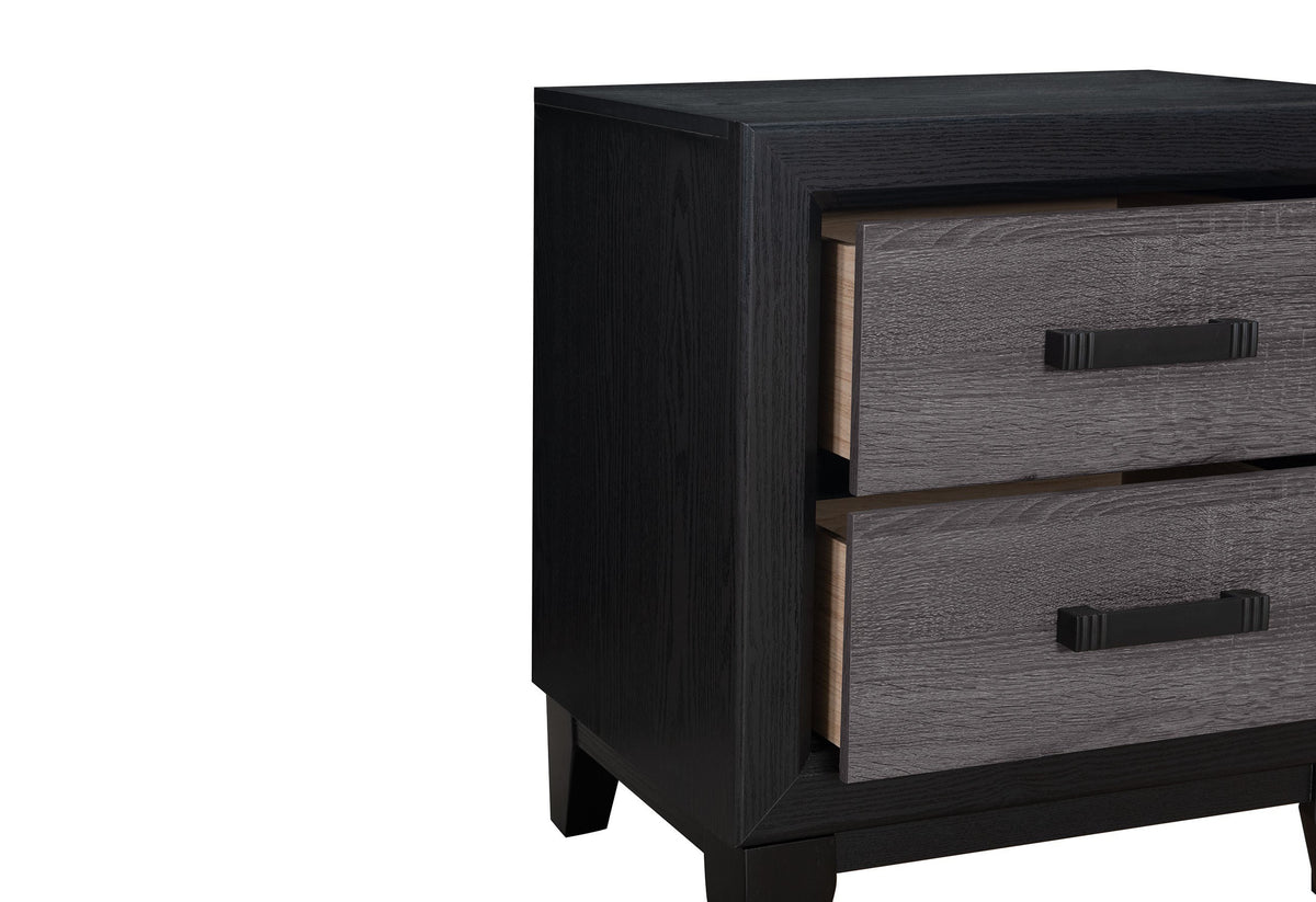22" Black And Gray Wood Two Drawer Nightstand