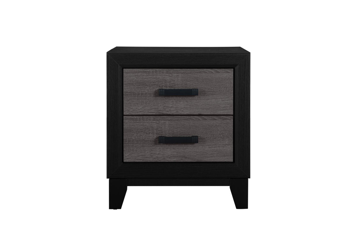 22" Black And Gray Wood Two Drawer Nightstand