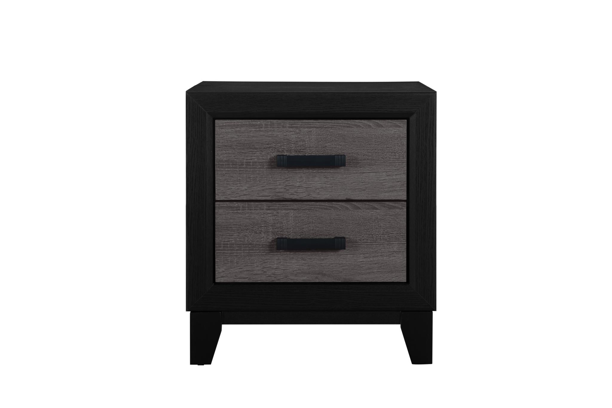 22" Black And Gray Wood Two Drawer Nightstand