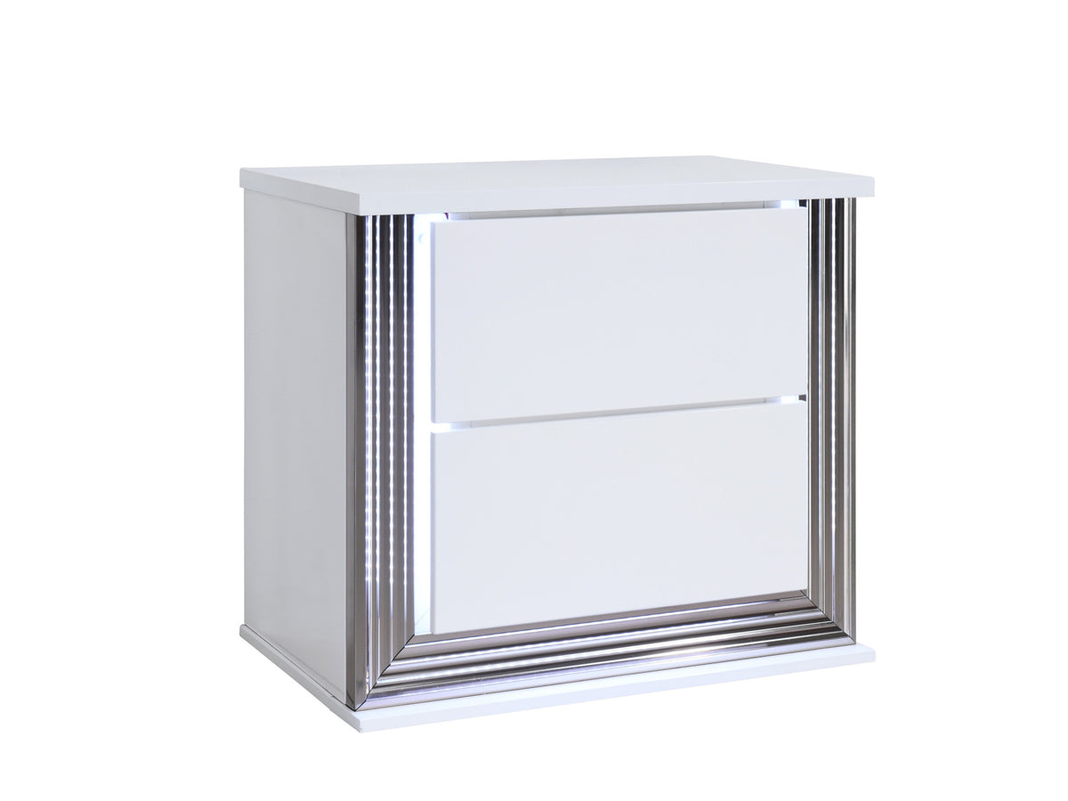 25" White Solid and Manufactured Wood Lighted Two Drawer Nightstand