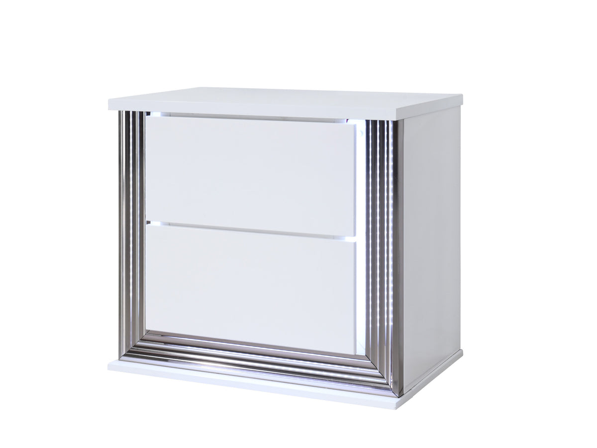 25" White Solid and Manufactured Wood Lighted Two Drawer Nightstand