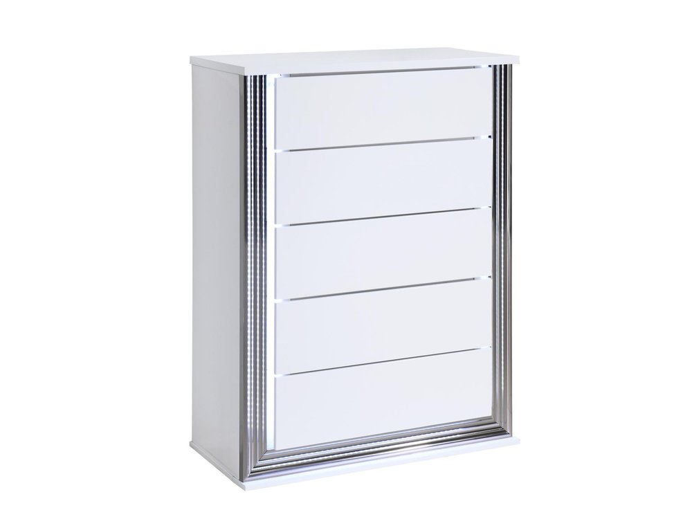 49" White Wood Lighted Five Drawer Dresser