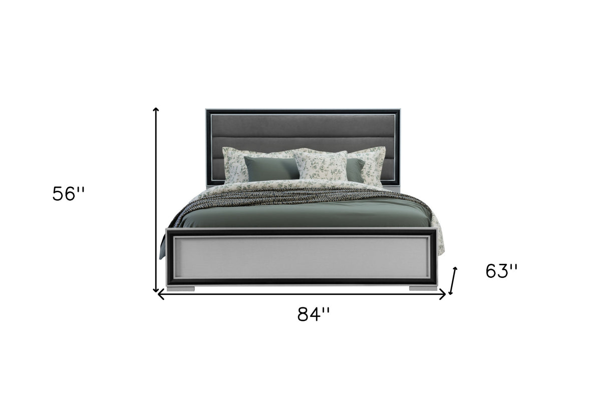 Gray Ribbed Texture Wood And Upholstery Full Bed Frame