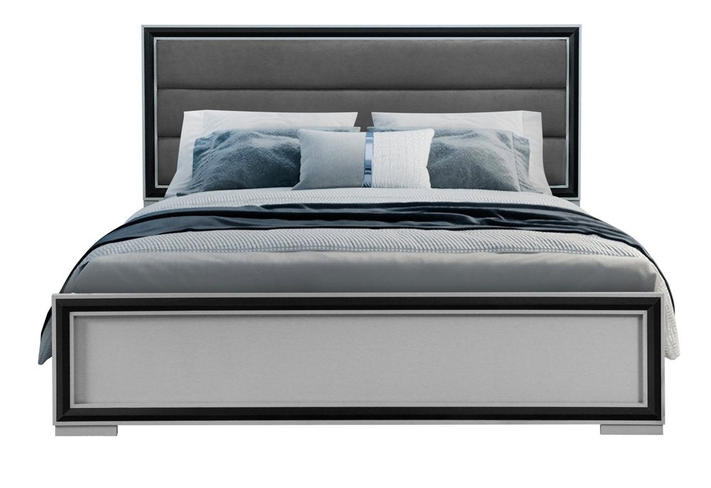 Gray Ribbed Texture Wood And Upholstery King Bed Frame