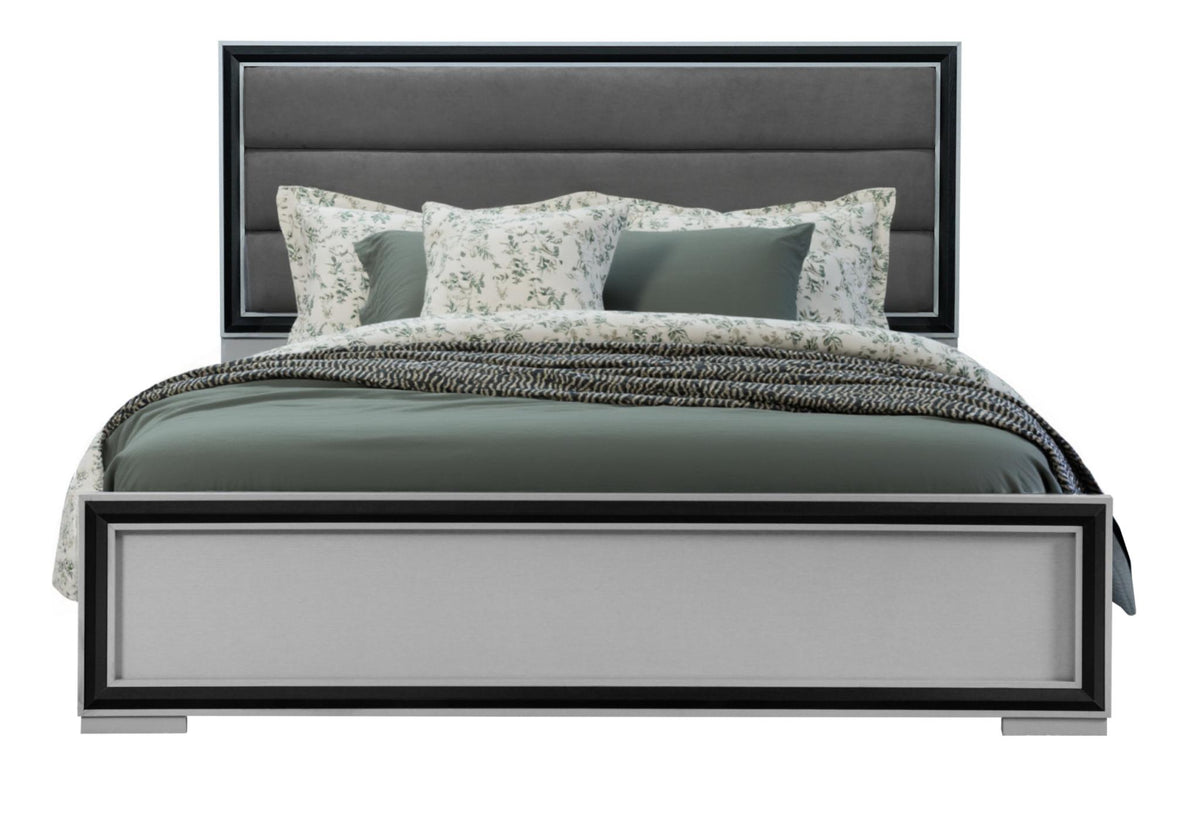 Gray Ribbed Texture Wood And Upholstery King Bed Frame