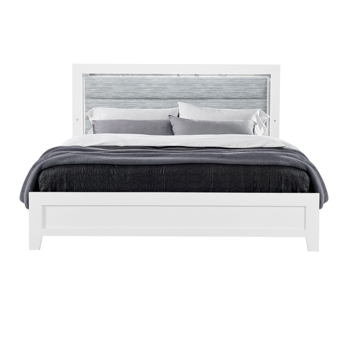 White And Gray Wood And Upholstery Lighted Twin Bed Frame