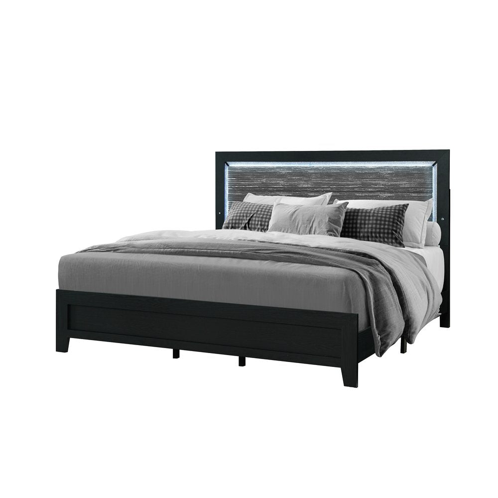 Black and Ash Gray Wood And Upholstery Upholstered Queen Bed Frame