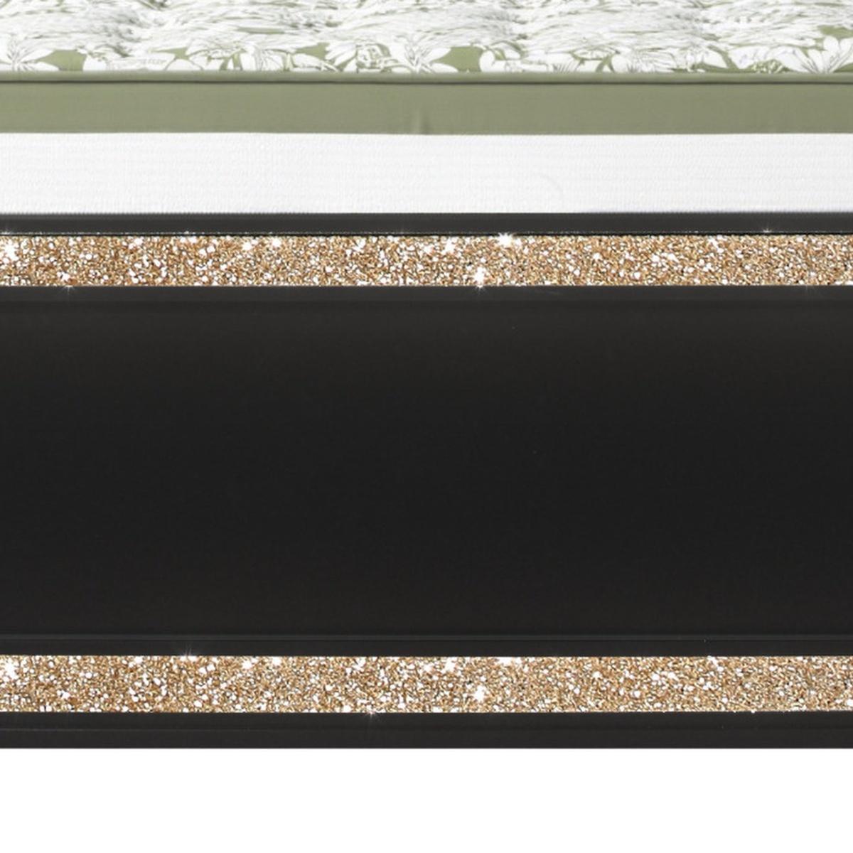 Black And Gold Faux Crystal Bling Wood And Upholstery Lighted Full Bed Frame