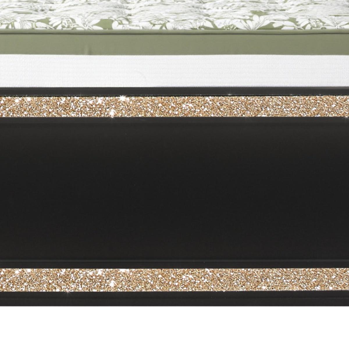 Black And Gold Faux Crystal Bling Wood And Upholstery Lighted Full Bed Frame