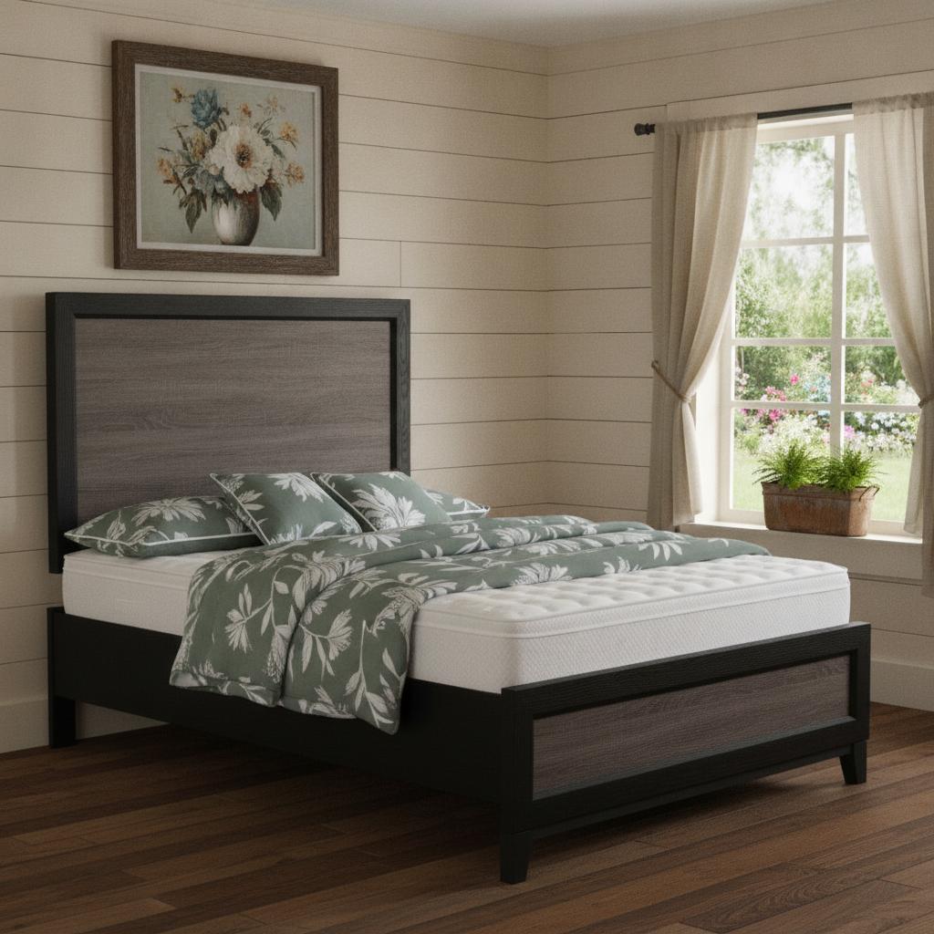Black And Gray Inlaid Panels Full Bed Frame