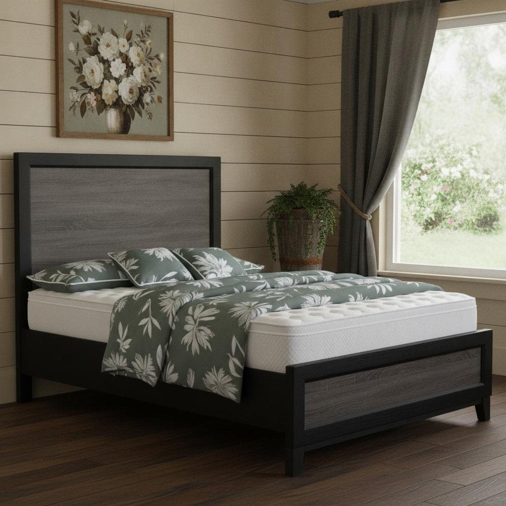 Black And Gray Inlaid Panels Queen Bed Frame