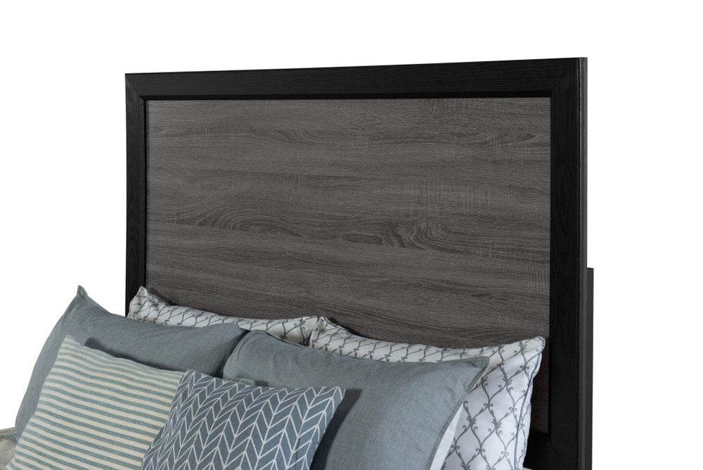 Black And Gray Inlaid Panels Queen Bed Frame