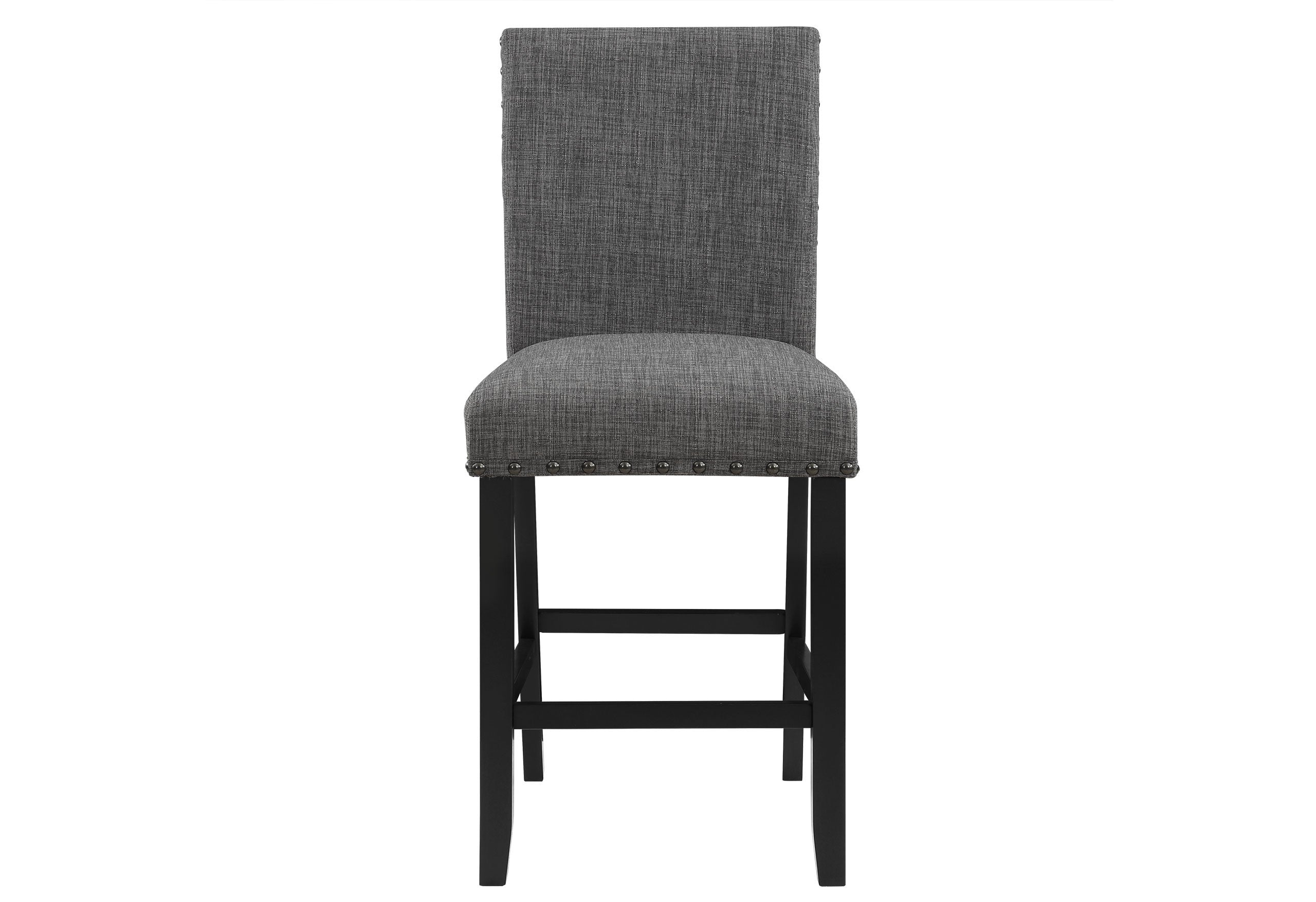 Set of Two 26" Gray And Black Fabric And Wood Counter Height Bar Chairs