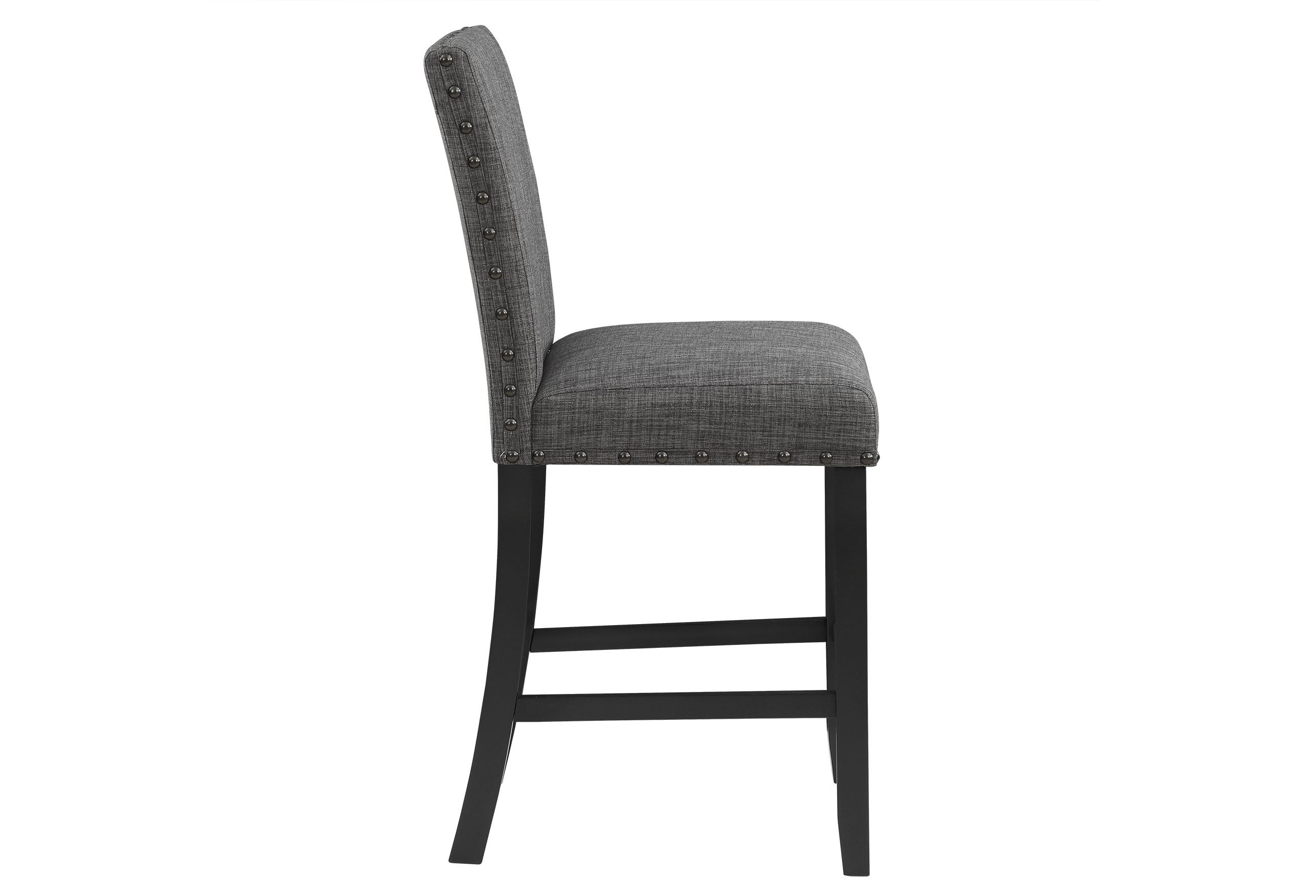 Set of Two 26" Gray And Black Fabric And Wood Counter Height Bar Chairs