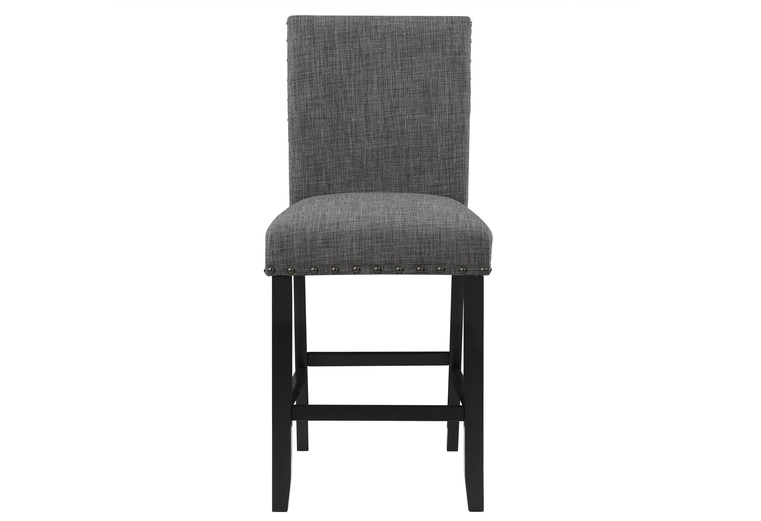 Set of Two 26" Gray And Black Fabric And Wood Counter Height Bar Chairs