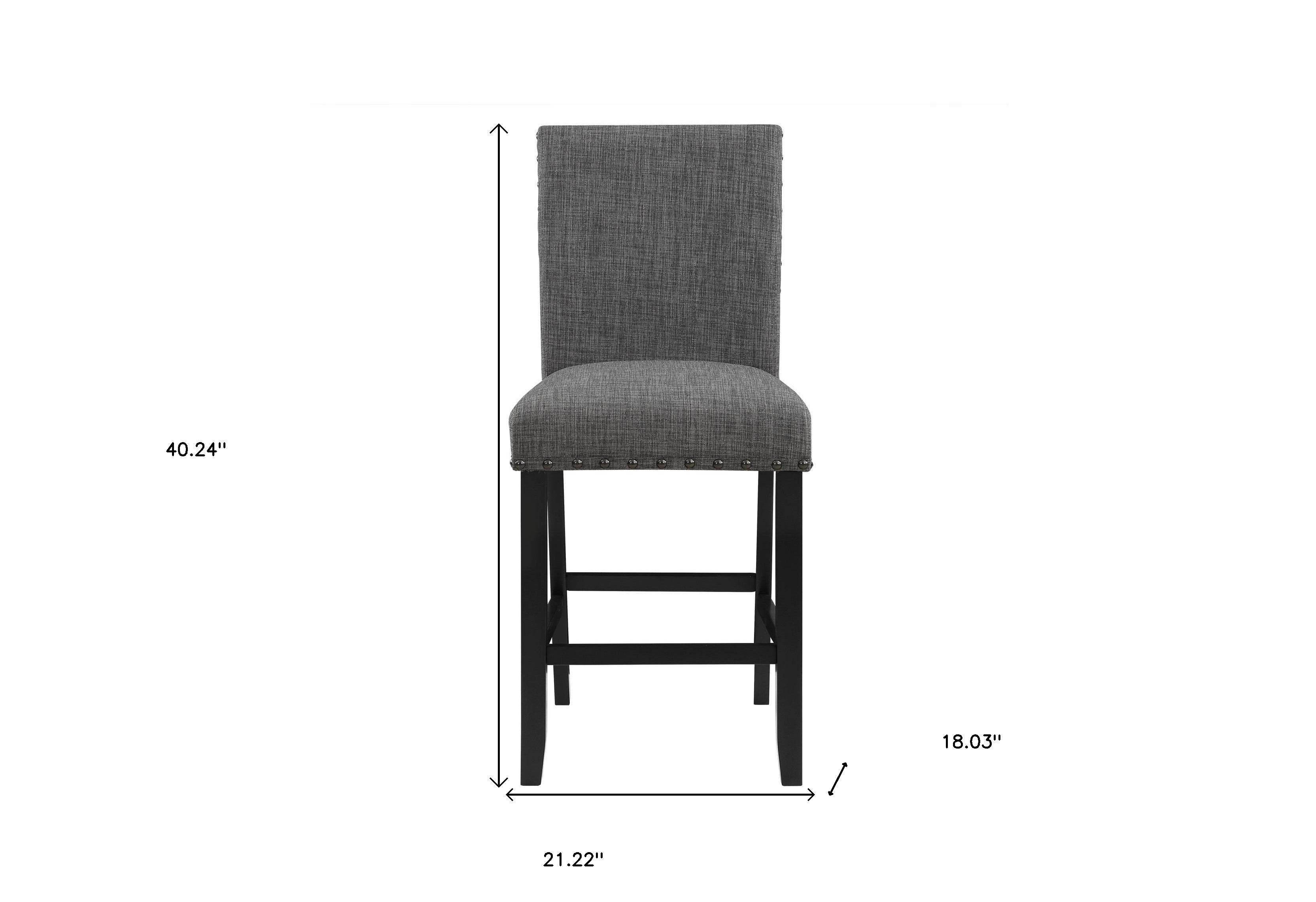 Set of Two 26" Gray And Black Fabric And Wood Counter Height Bar Chairs