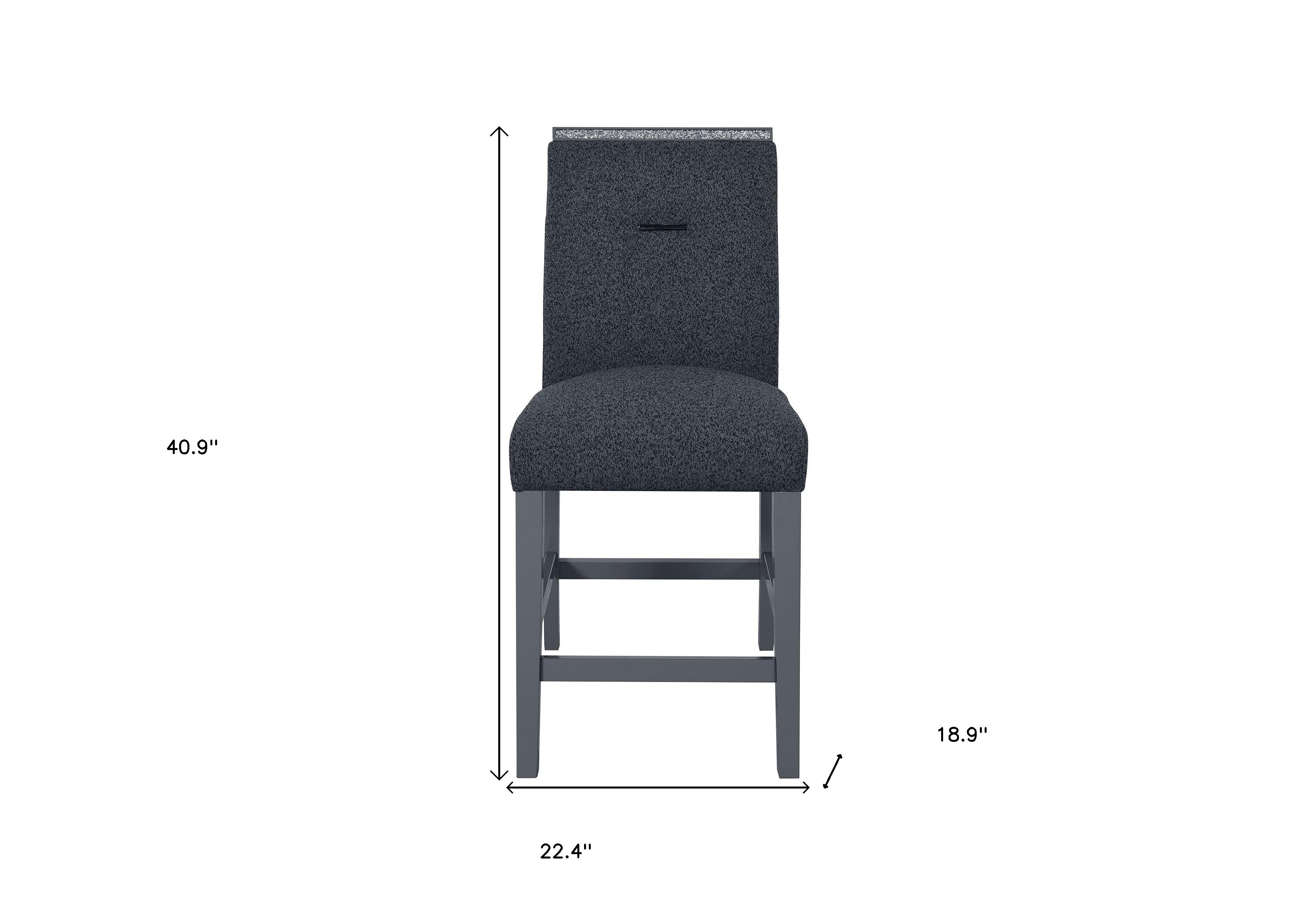 25" Dark Gray Suede And Wood Counter Height Bar Chair