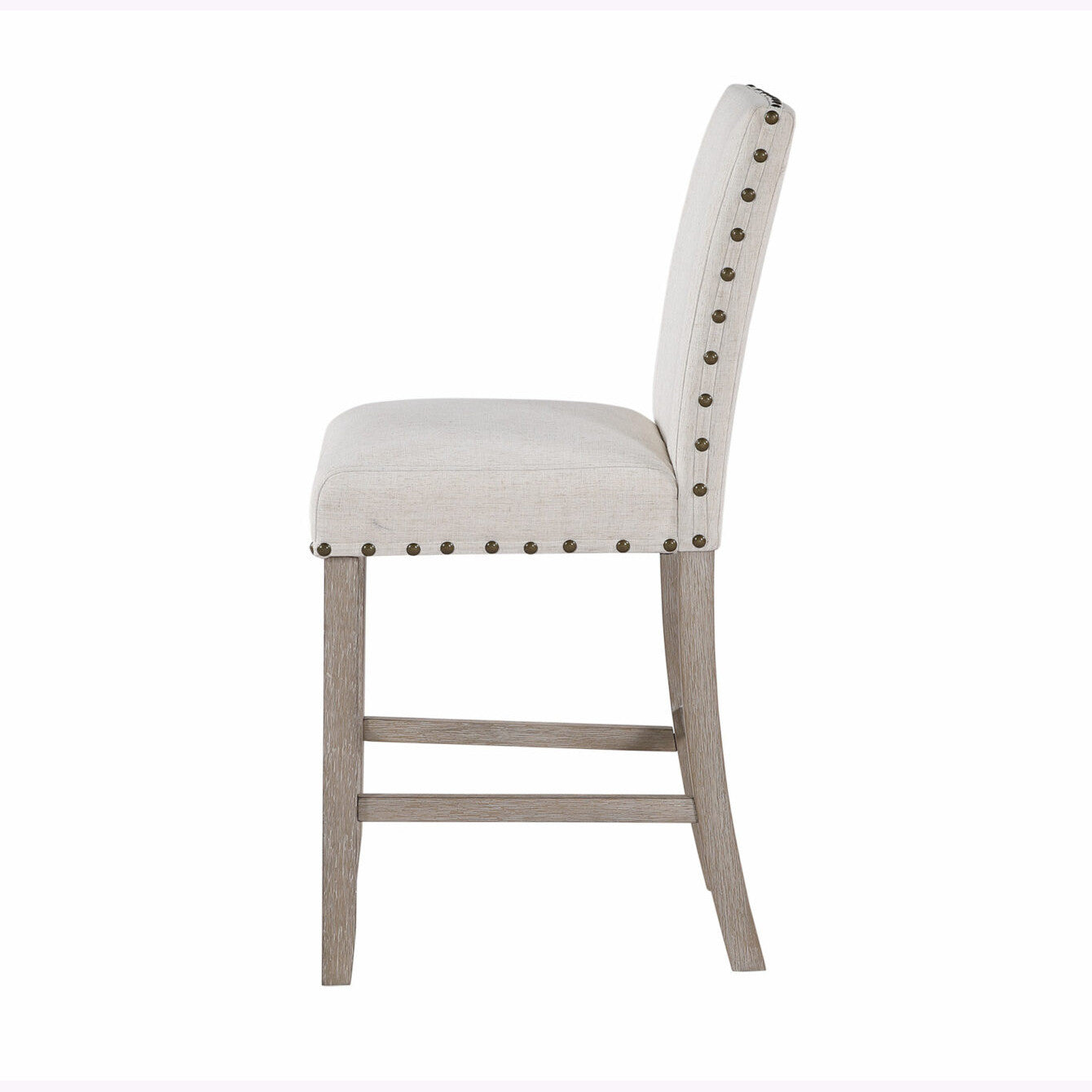 26" White And Natural Fabric And Wood Counter Height Bar Chair