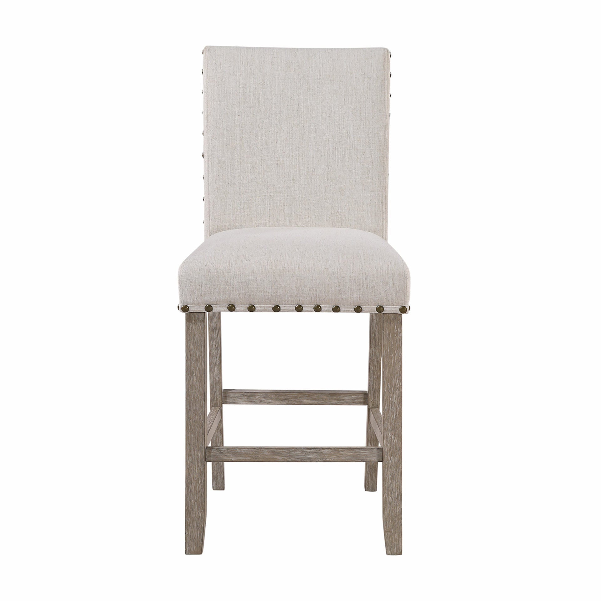 26" White And Natural Fabric And Wood Counter Height Bar Chair