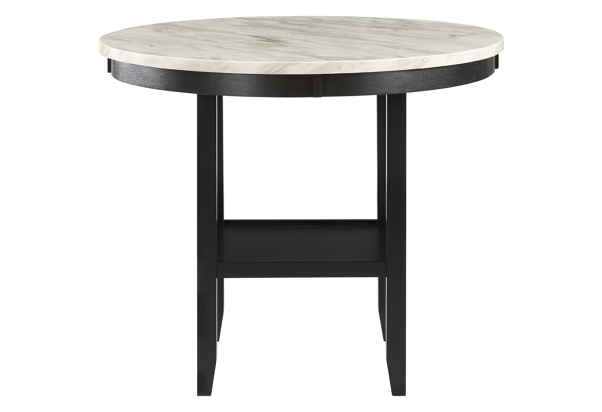 42" White and Black Wood And Faux Marble Round Counter Height Bar Table