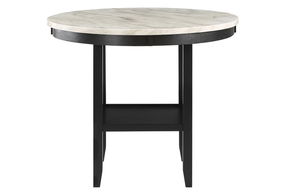 42" White and Black Wood And Faux Marble Round Counter Height Bar Table