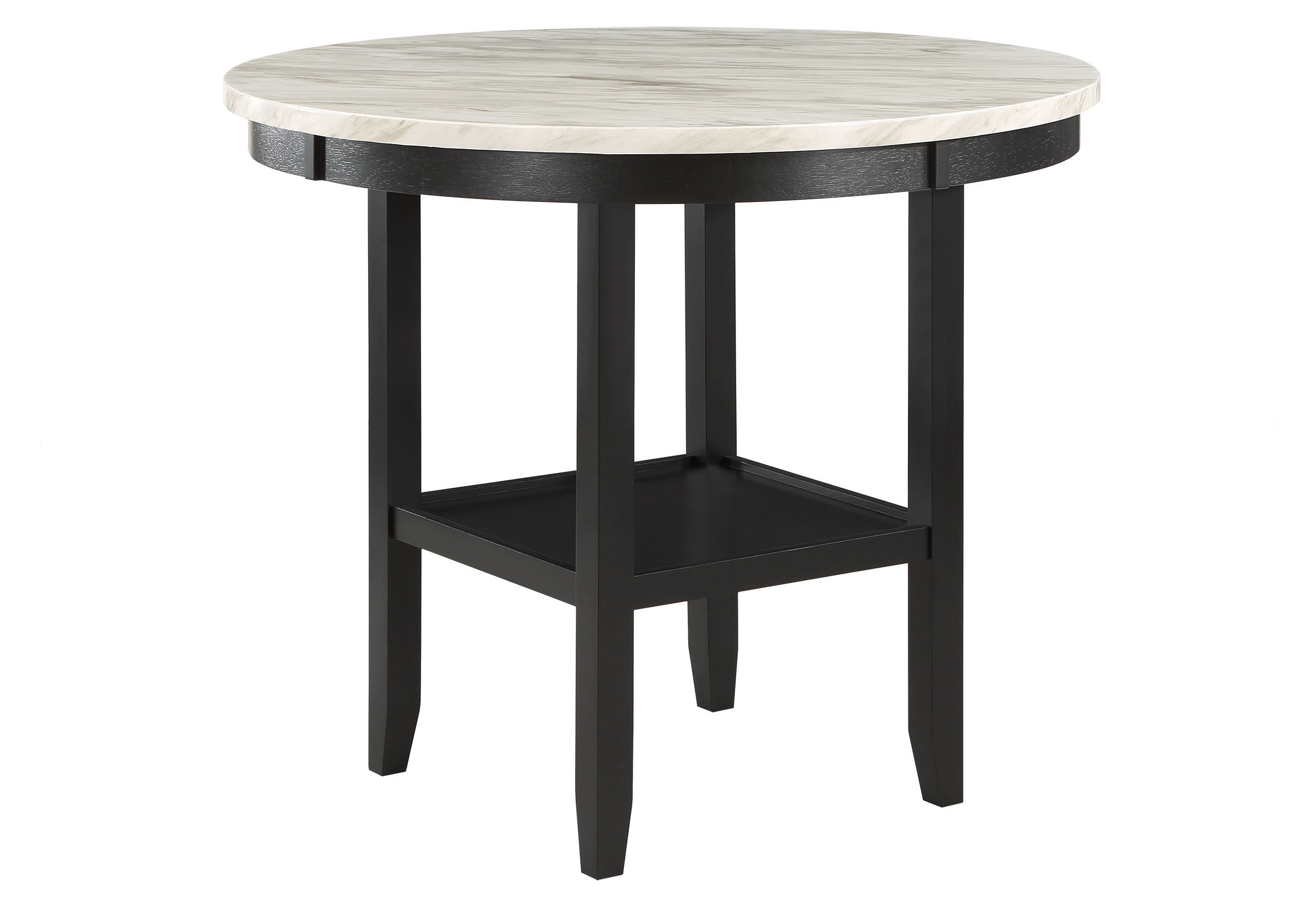 42" White and Black Wood And Faux Marble Round Counter Height Bar Table