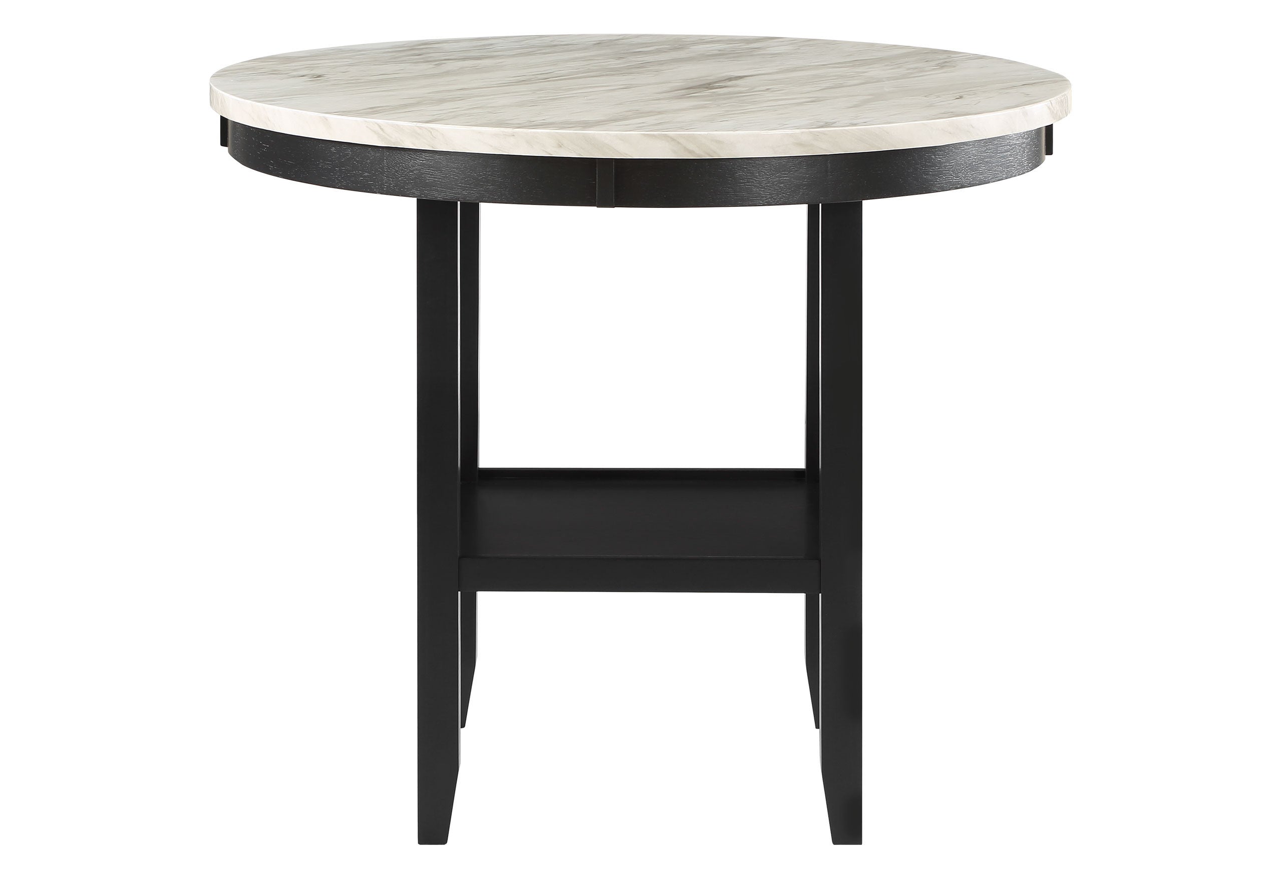 42" White and Black Wood And Faux Marble Round Counter Height Bar Table
