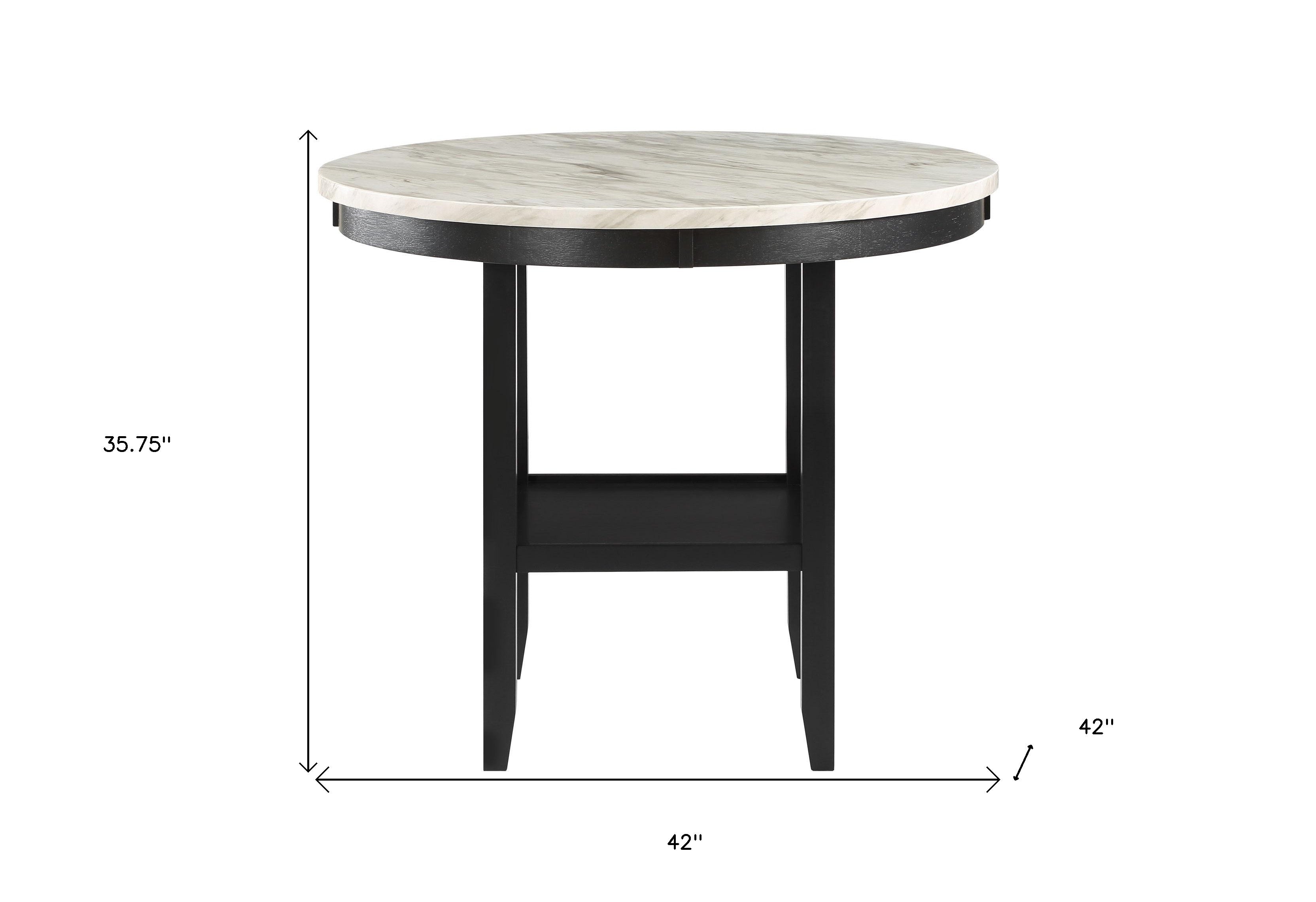42" White and Black Wood And Faux Marble Round Counter Height Bar Table