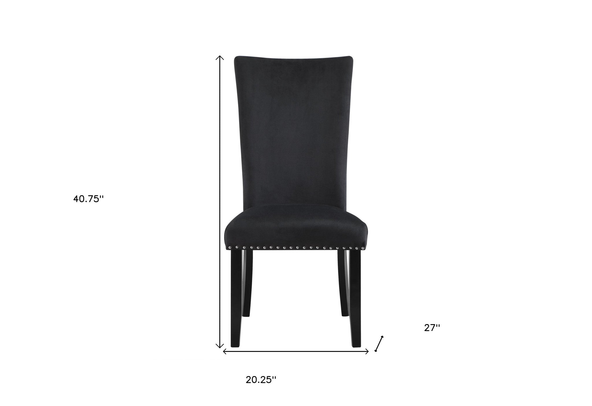 Set of Two Black Upholstered Velvet Dining Side Chairs