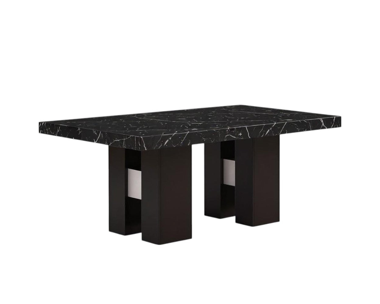 70" Black Faux Marble and Wood Double Pedestal Base Dining Table
