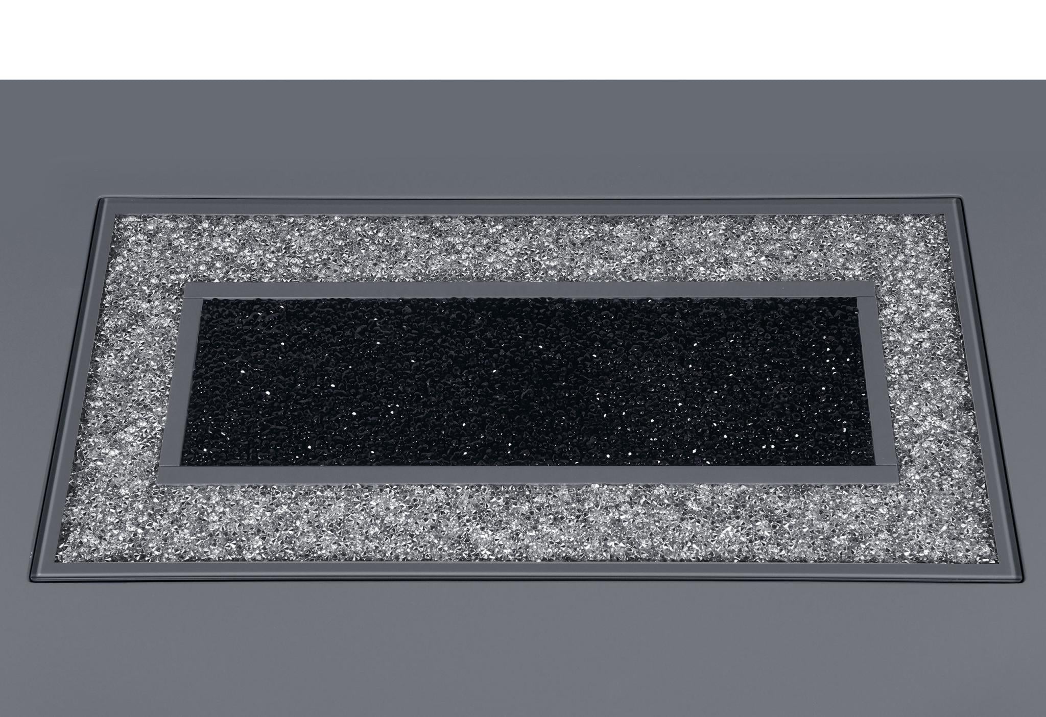 79" Dark Gray Faux Crystals Glass and Wood Pedestal Base Dining Table