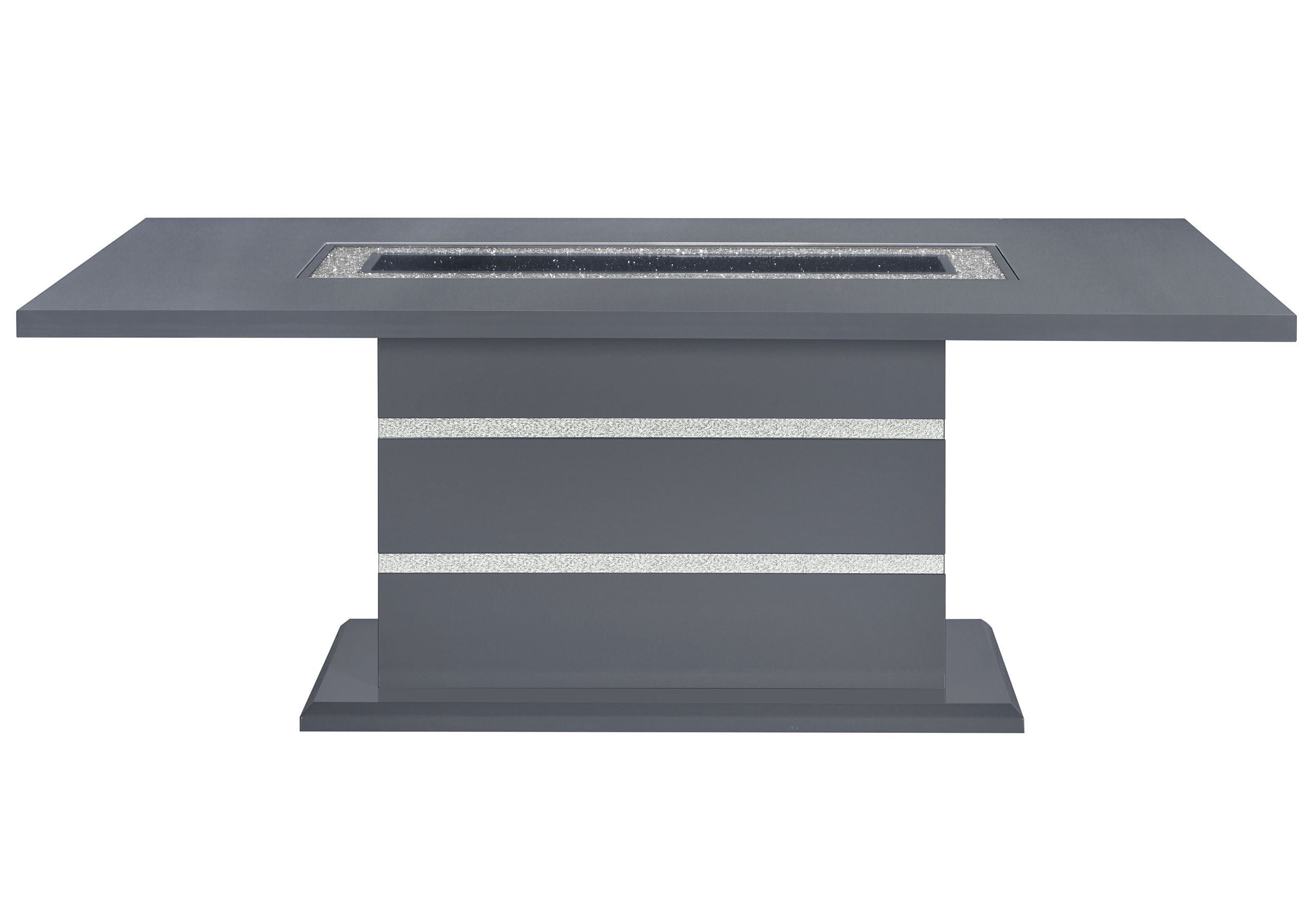 79" Dark Gray Faux Crystals Glass and Wood Pedestal Base Dining Table