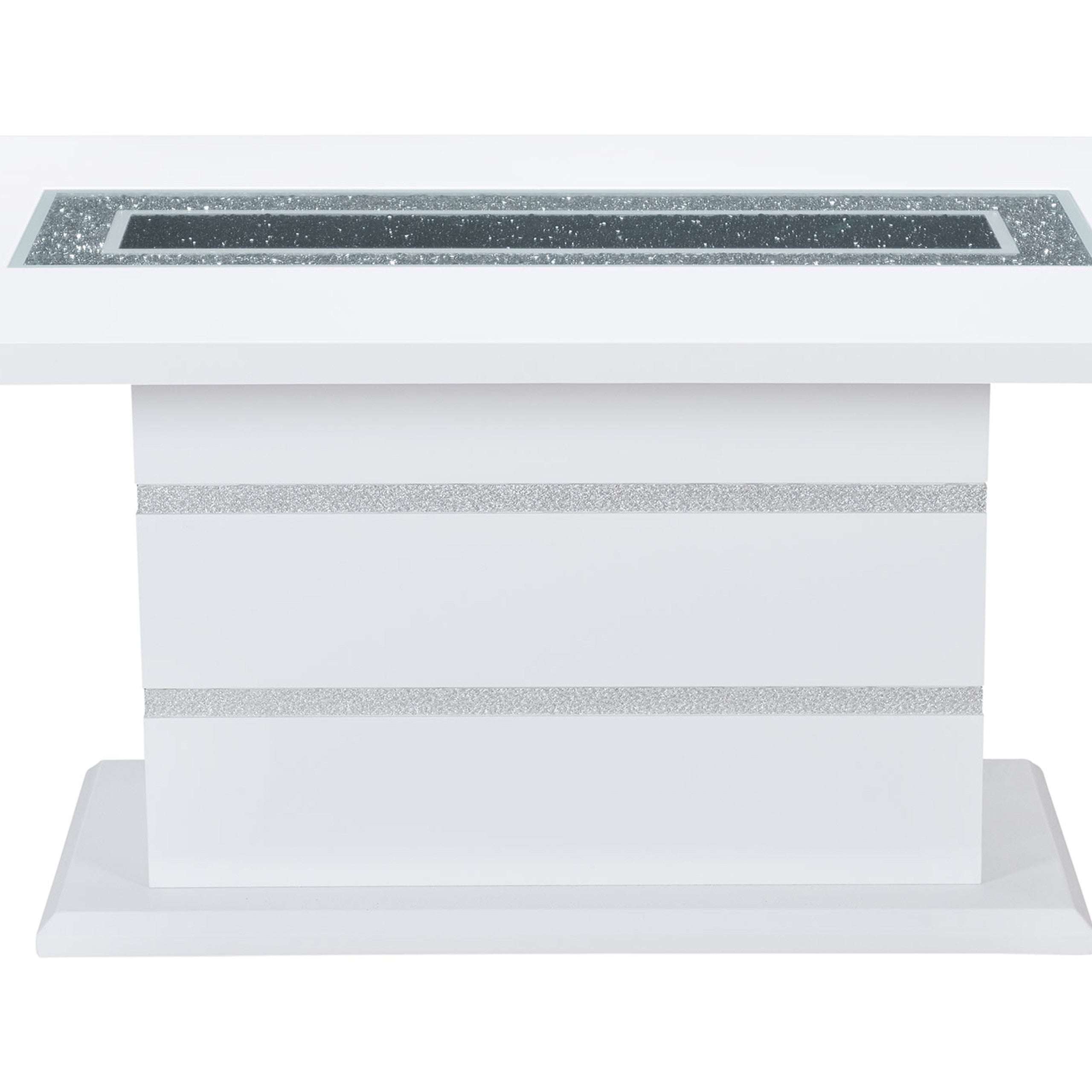 79" White Faux Crystals Glass and Wood Pedestal Base Dining Table