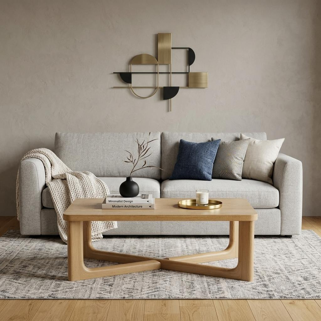 50" Natural Solid Wood Cross Legs Coffee Table