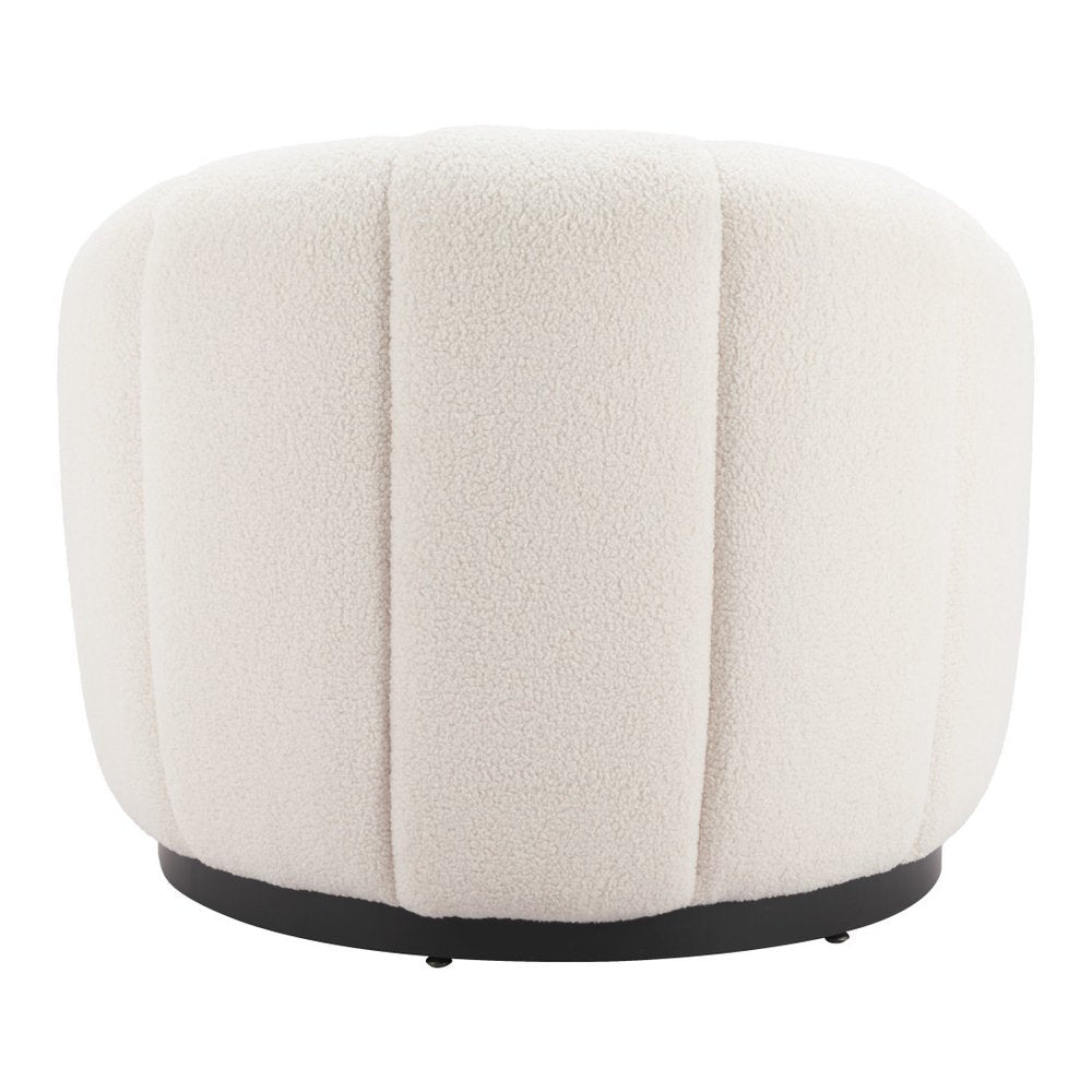 36" Cream And Black Faux Shearling And Upholstered Barrel Chair